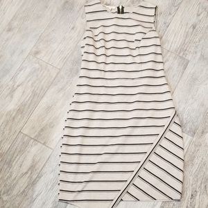 Casual cream and black striped dress